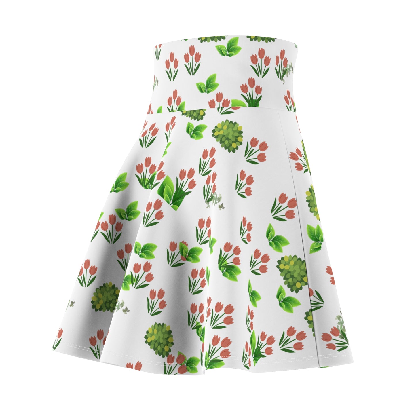 Floral Spring Tulip Skater Skirt — White Botanical AOP