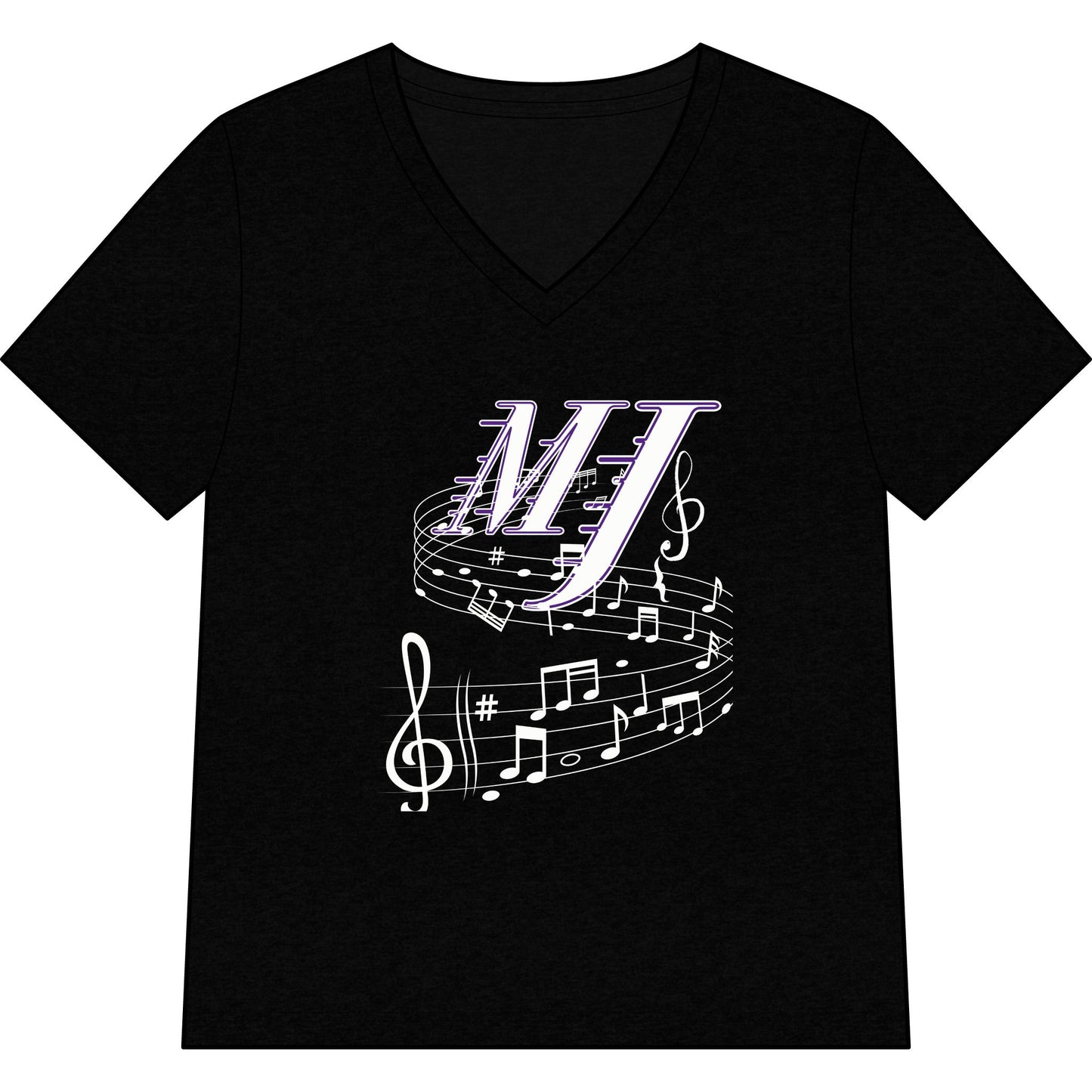 Music Initial V-Neck Tee — MJ Monogram with Musical Notes