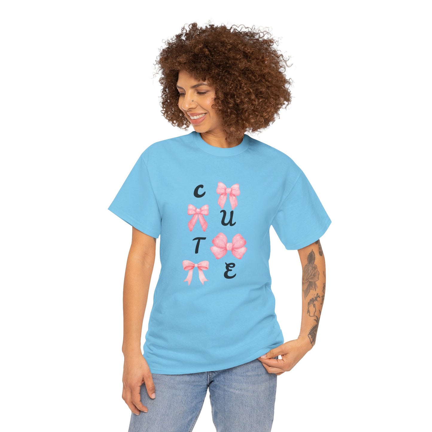 Cute Pink Ribbon Girls Heavy Cotton Tee