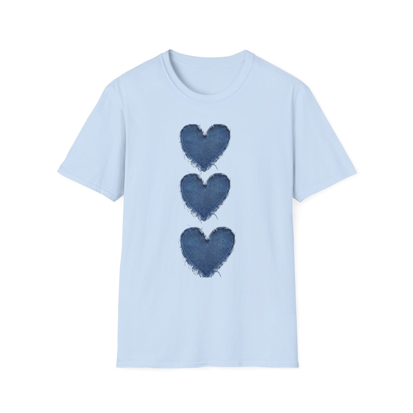 Blue Watercolor Triple Hearts T-Shirt — Romantic Casual Tee
