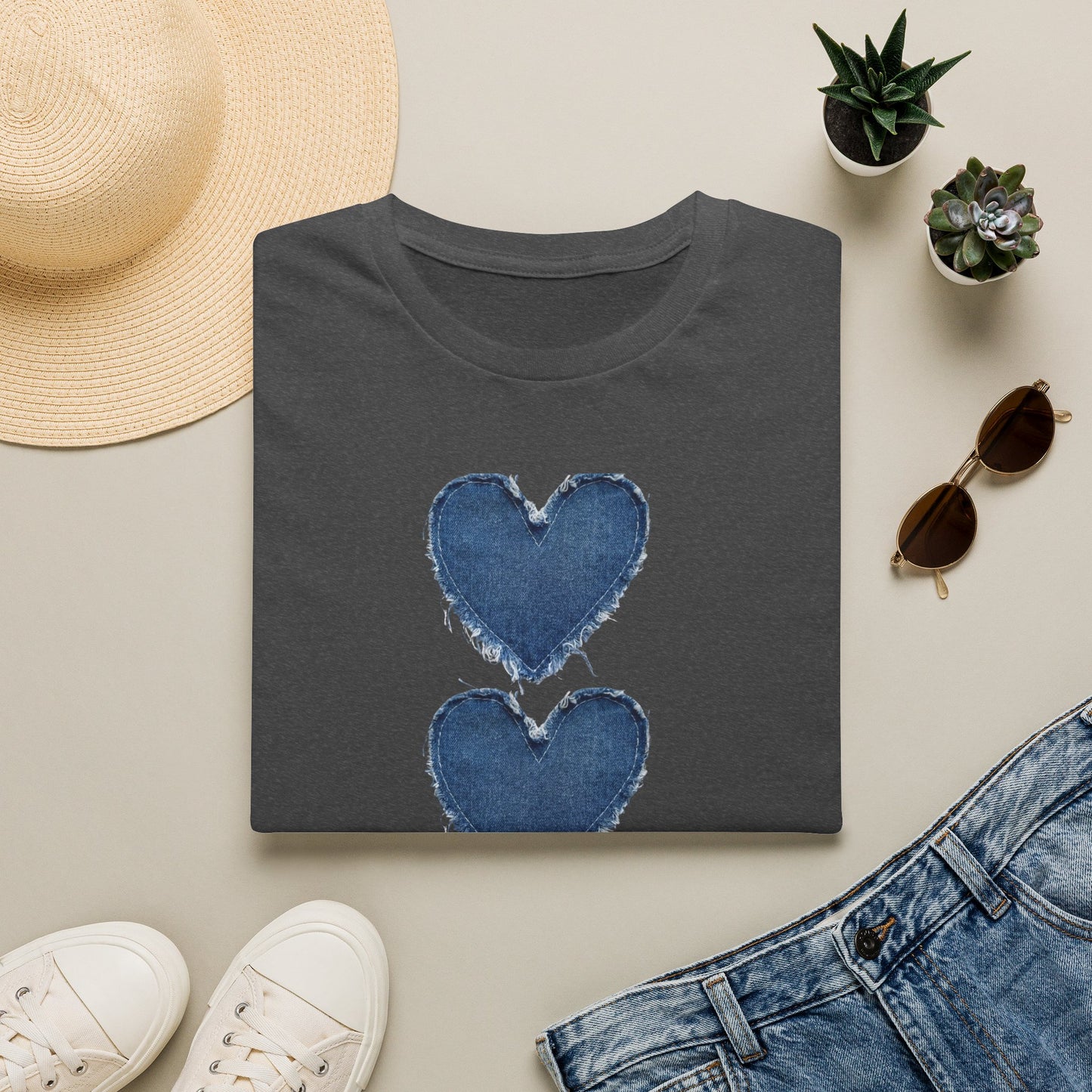 Blue Watercolor Triple Hearts T-Shirt — Romantic Casual Tee