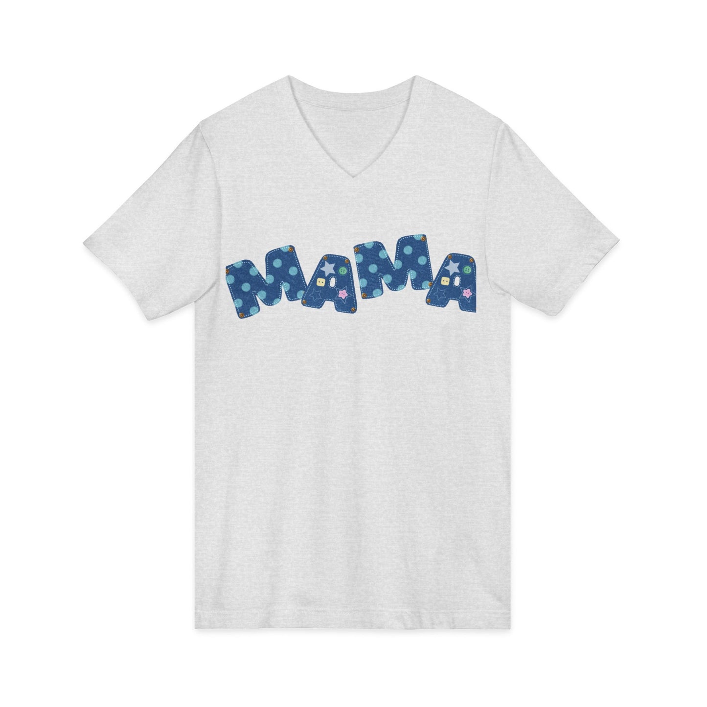 Mama Polka Dot V-Neck Tee — Playful Blue Mama T-Shirt for Moms, Mother's Day Gift