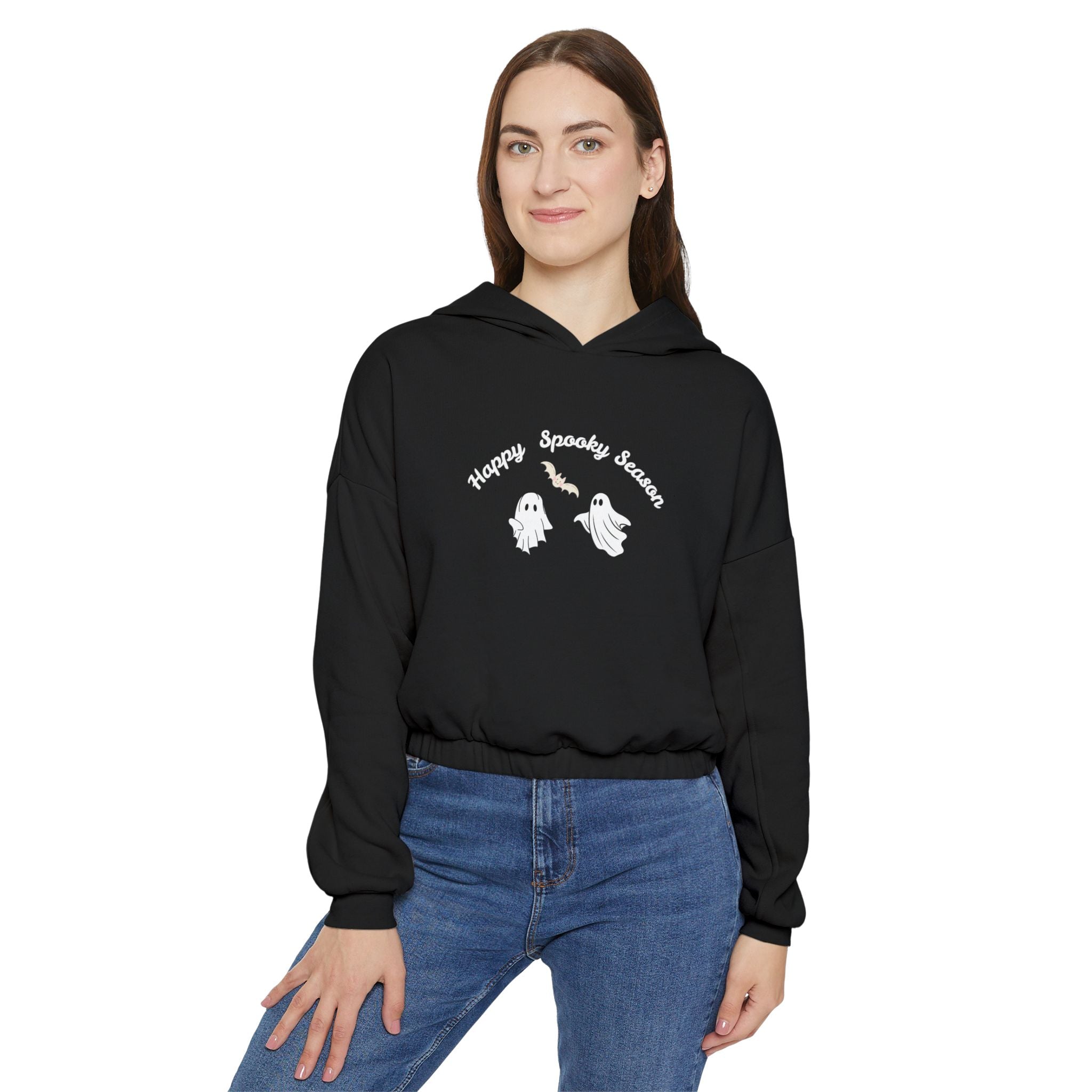 Halloween Ghosts Hoodie, Women's Cinched Bottom Hoodie, Spooky Season Apparel, Cozy Sweatshirt, Halloween Gift, Cute Ghost Hoodie