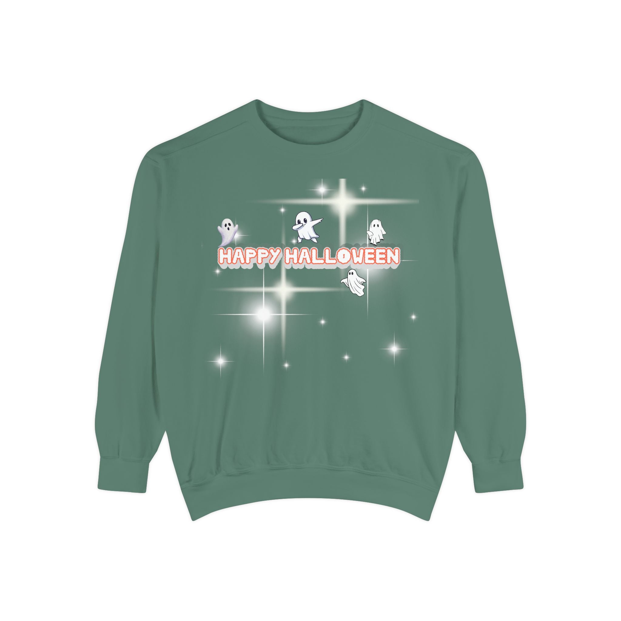 Happy Halloween Unisex Sweatshirt, Cozy Fall Apparel, Ghost Print Sweater, Halloween Gift, Trendy Sweatshirt for Men and Women