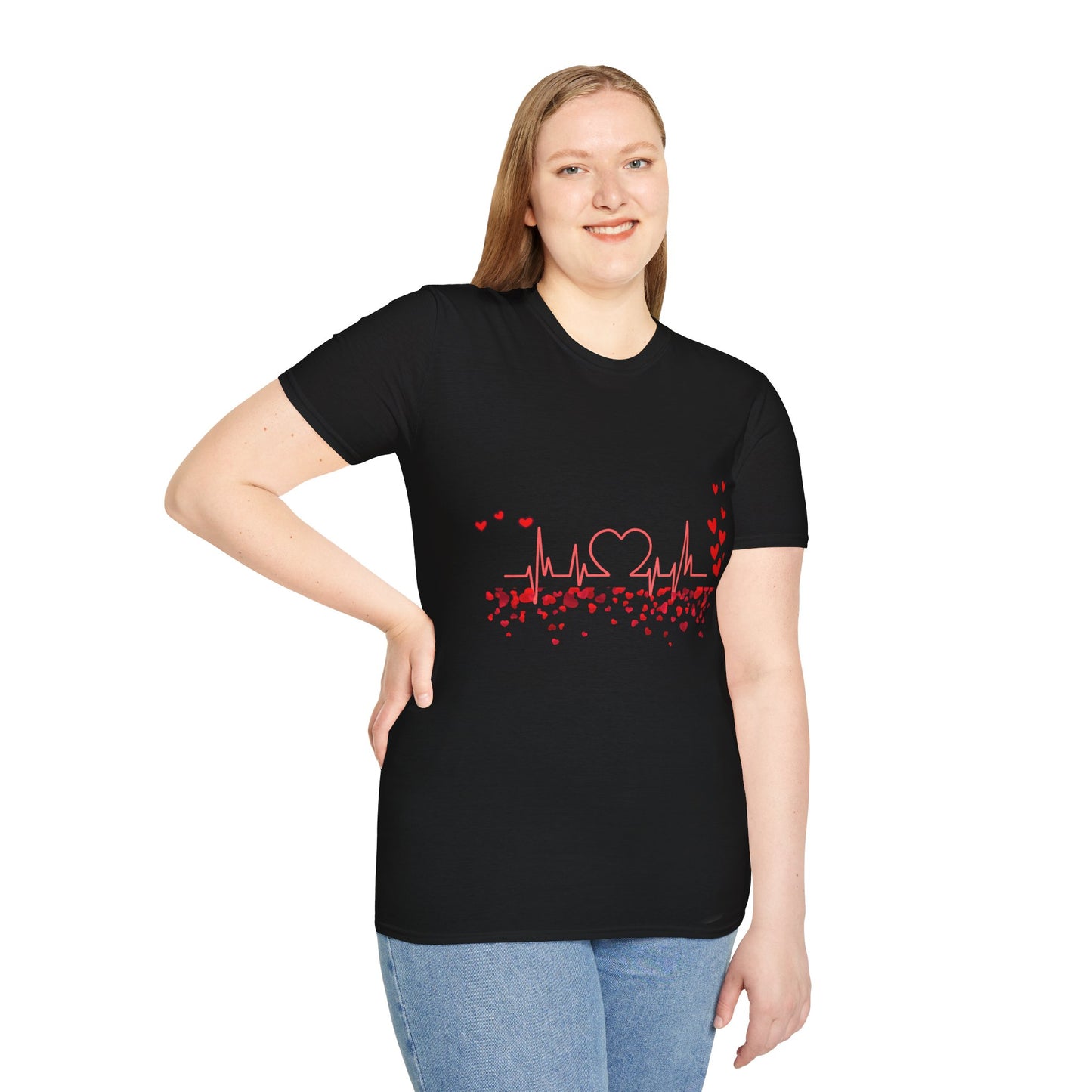 Heartbeat Love Unisex T-Shirt - Softstyle Graphic Tee for Valentine's Day & Romantic Occasions