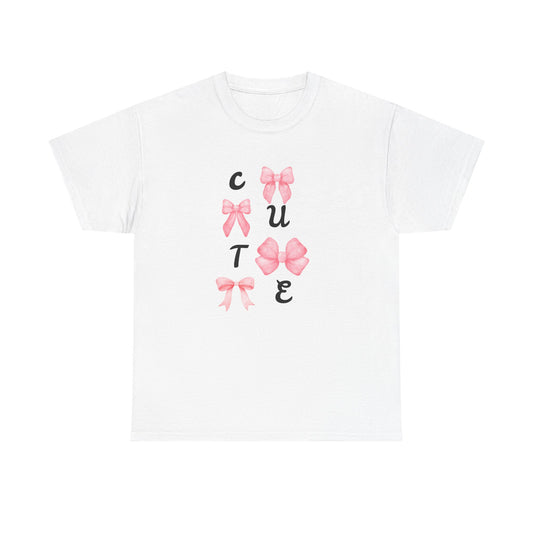 Cute Pink Ribbon Girls Heavy Cotton Tee