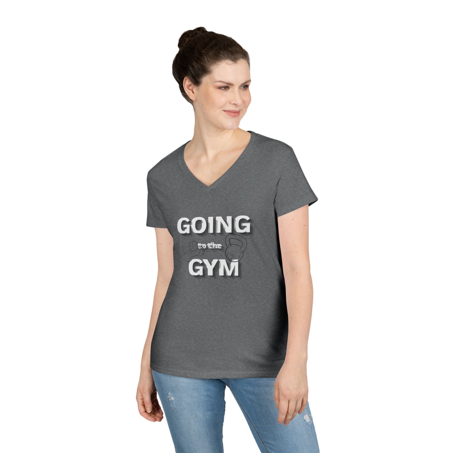 Going Gym V-Neck T-Shirt — Women's Fitness Tee with Dumbbell Graphic