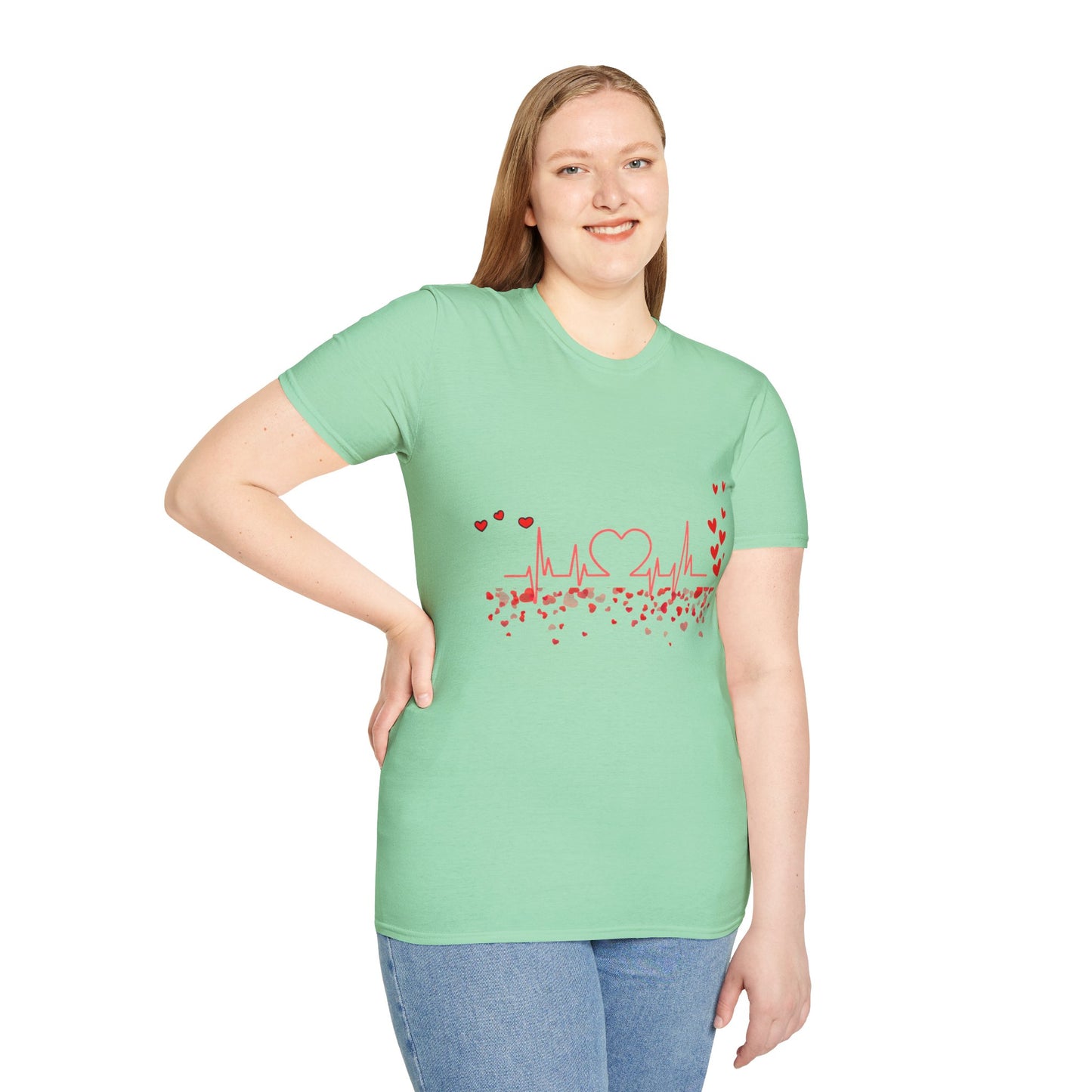 Heartbeat Love Unisex T-Shirt - Softstyle Graphic Tee for Valentine's Day & Romantic Occasions