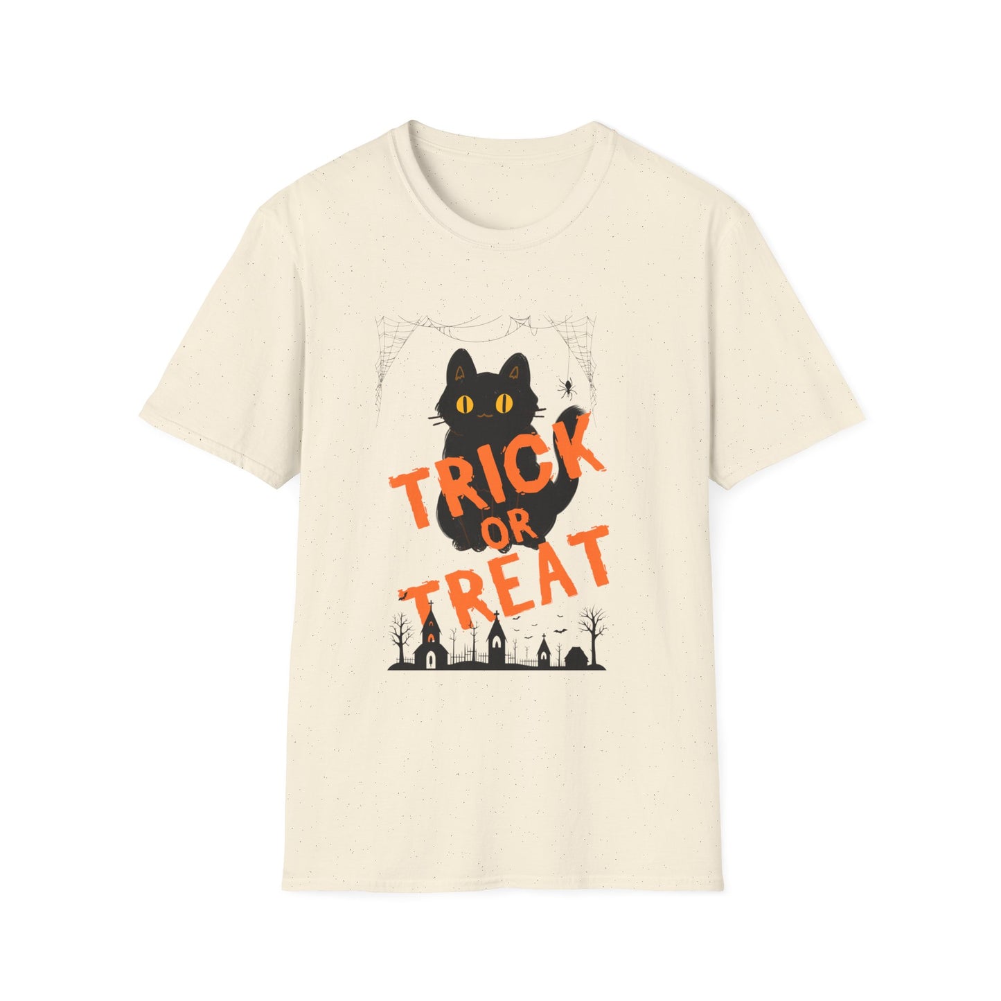 Halloween Cat T-Shirt, Softstyle Unisex Tee, Trick or Treat Shirt, Halloween Apparel, Spooky Cat Shirt, Fall Fashion Top