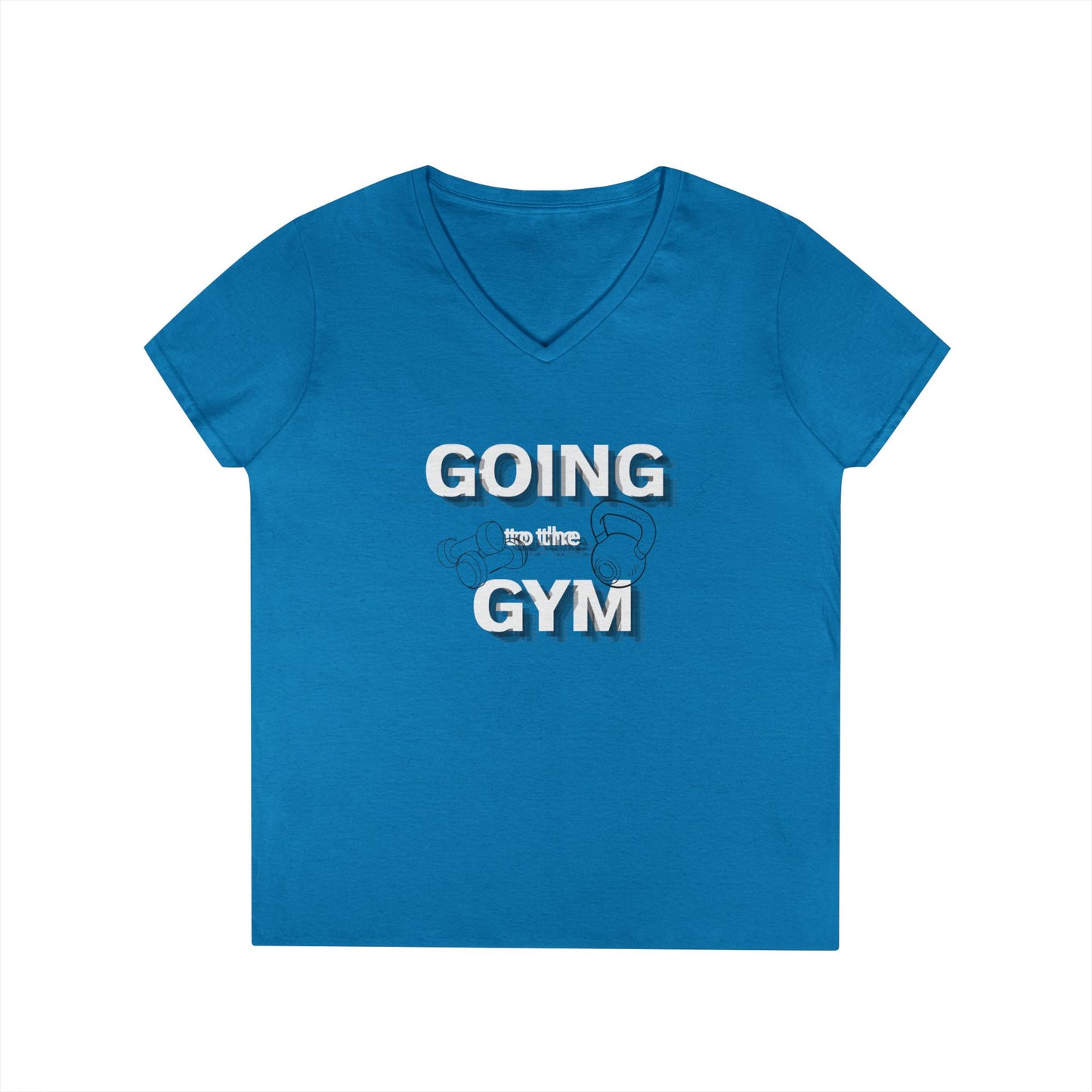 Going Gym V-Neck T-Shirt — Women's Fitness Tee with Dumbbell Graphic