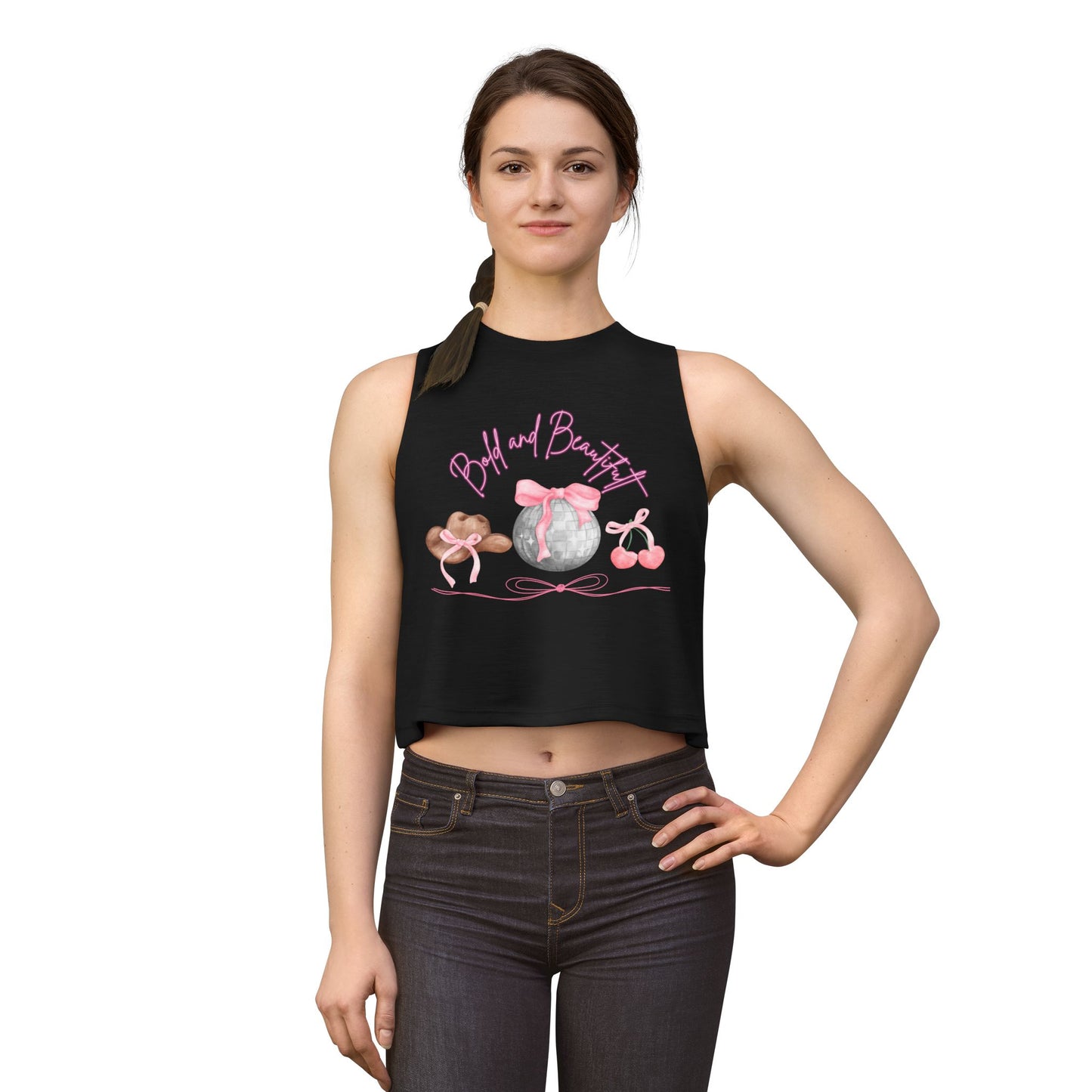 Crop Top — Pink Bakery Sweets Graphic (Bon Bon, Macaron, Cherries)
