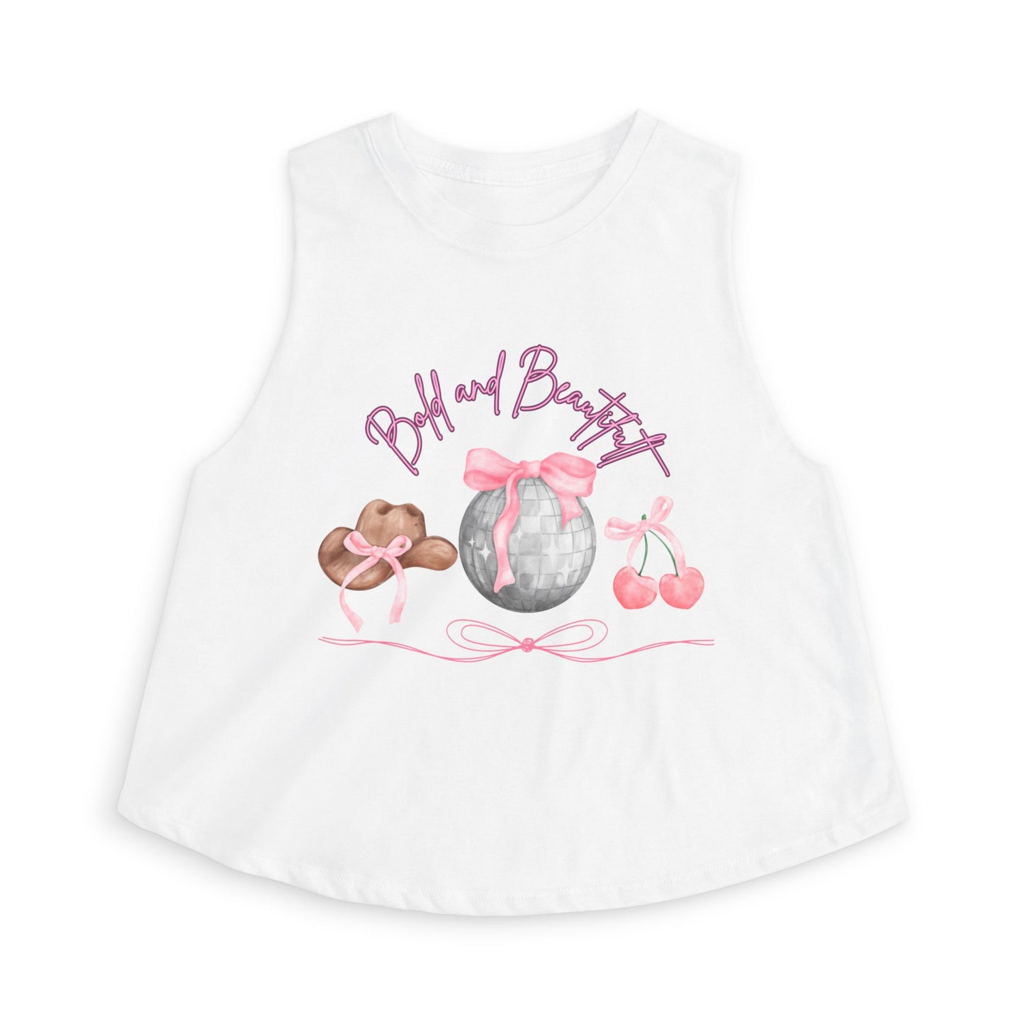 Crop Top — Pink Bakery Sweets Graphic (Bon Bon, Macaron, Cherries)