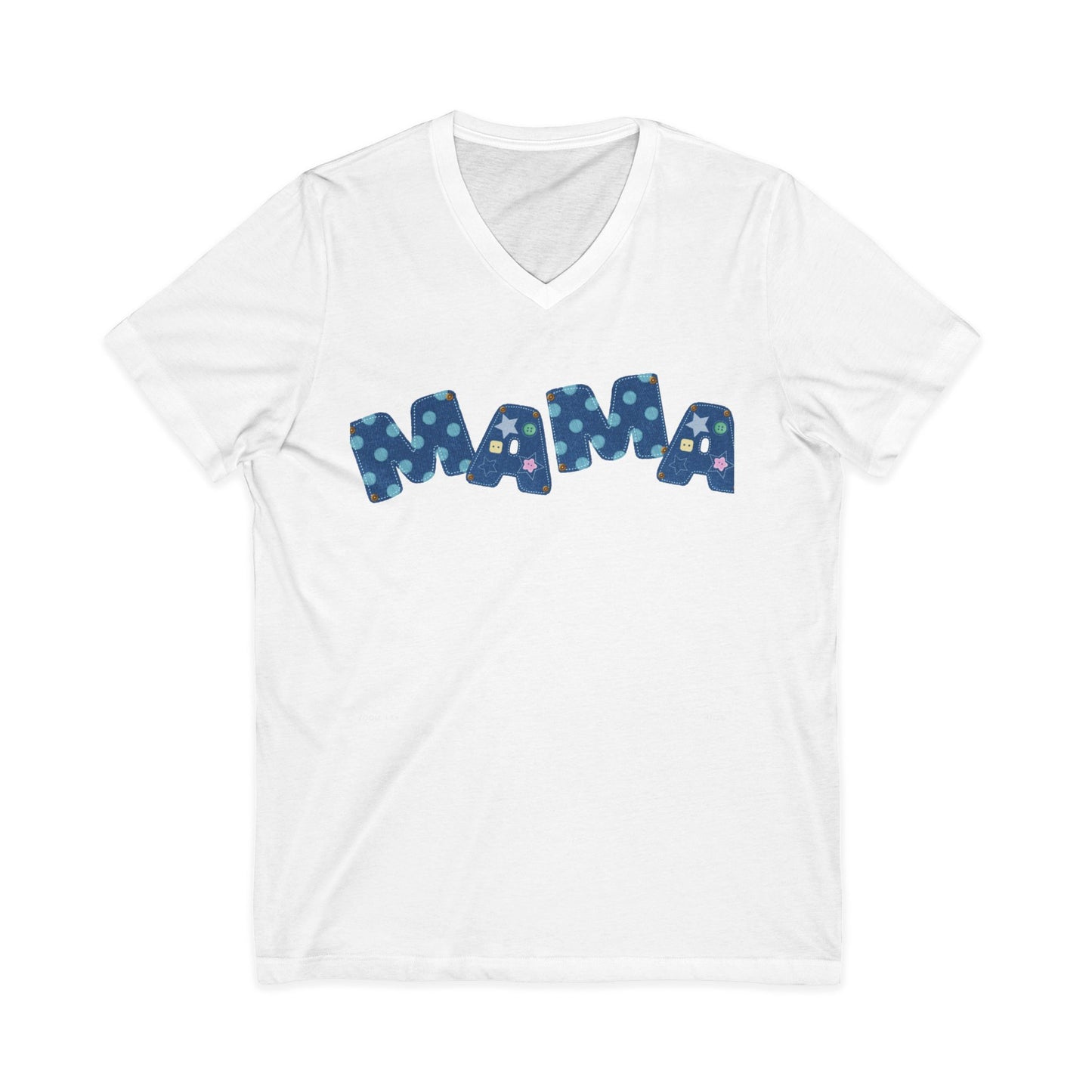Mama Polka Dot V-Neck Tee — Playful Blue Mama T-Shirt for Moms, Mother's Day Gift