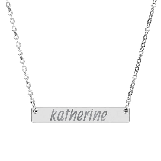 Personalized Horizontal Bar Necklace — Engraved Name Pendant