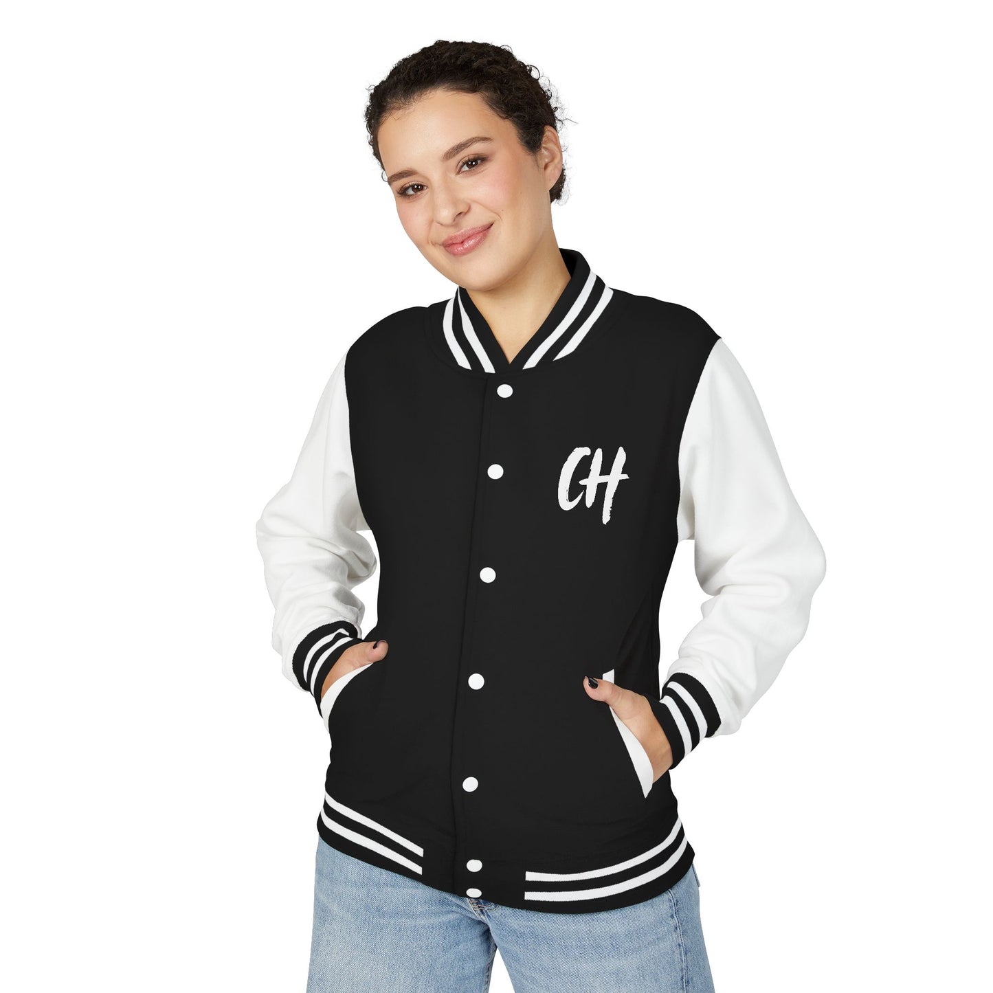 Letterman Jacket — Pink Varsity Jacket with 'CH' Chest and Number 16 Back