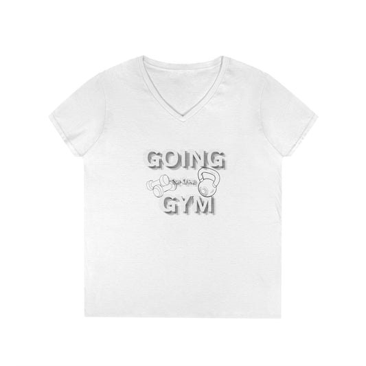 Going Gym V-Neck T-Shirt — Women's Fitness Tee with Dumbbell Graphic
