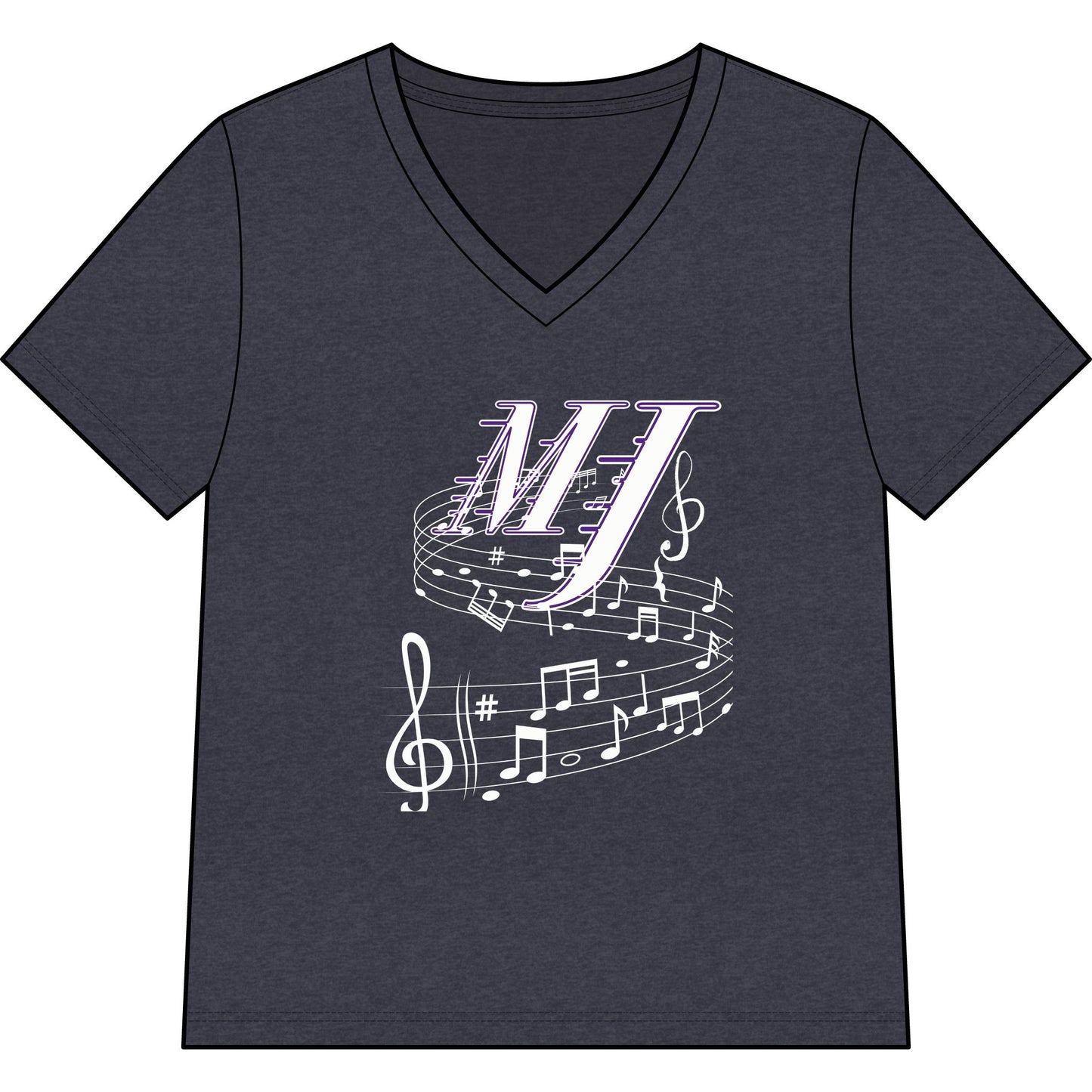 Music Initial V-Neck Tee — MJ Monogram with Musical Notes