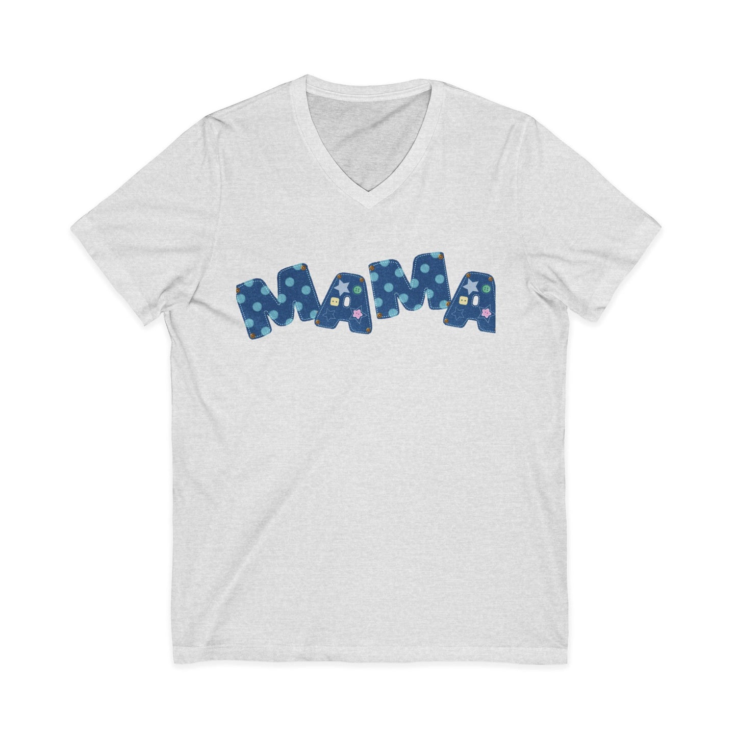 Mama Polka Dot V-Neck Tee — Playful Blue Mama T-Shirt for Moms, Mother's Day Gift