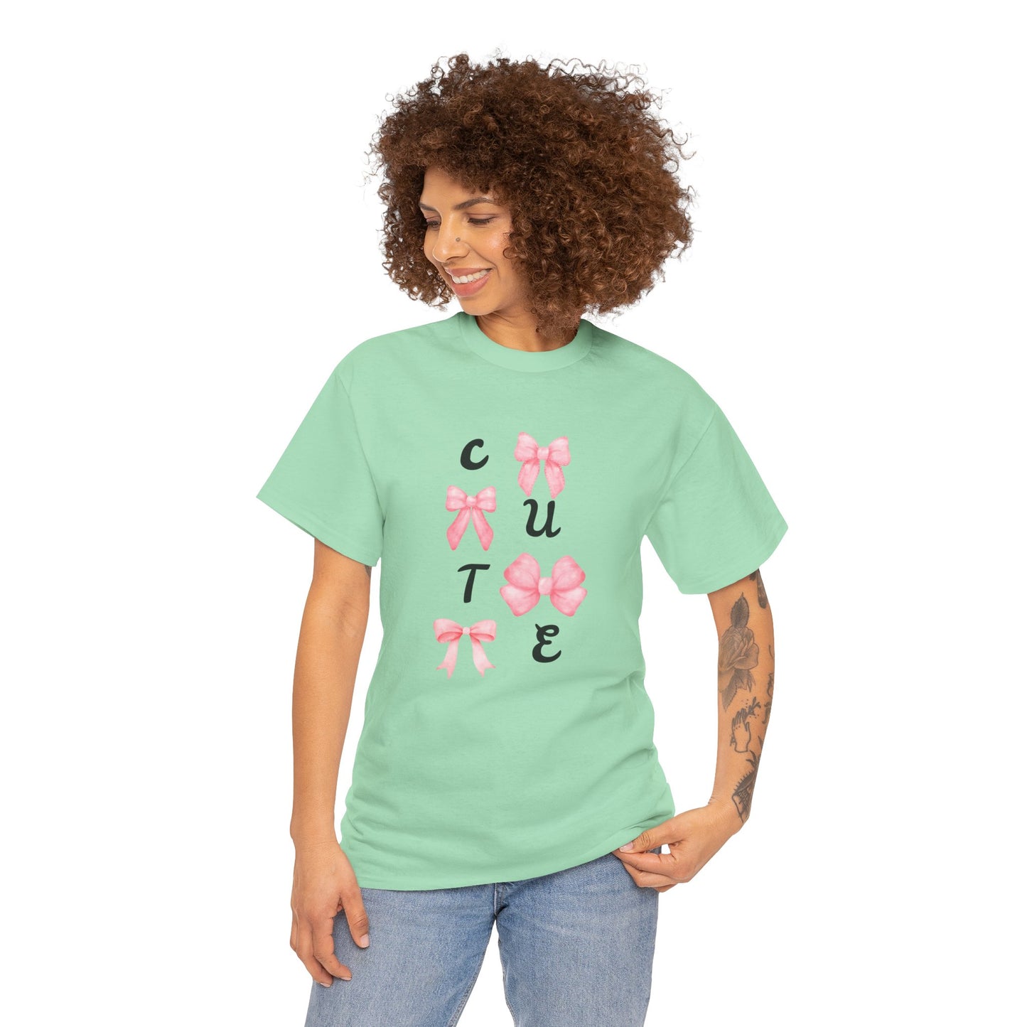 Cute Pink Ribbon Girls Heavy Cotton Tee