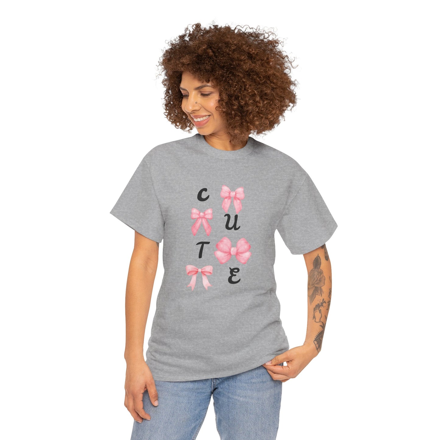 Cute Pink Ribbon Girls Heavy Cotton Tee
