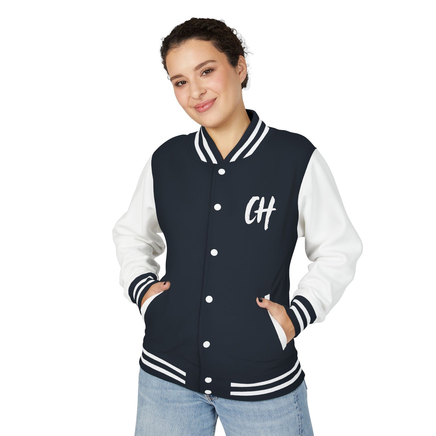 Letterman Jacket — Pink Varsity Jacket with 'CH' Chest and Number 16 Back
