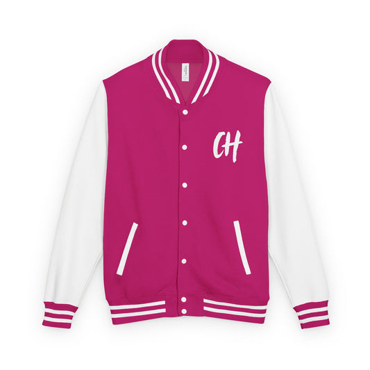 Letterman Jacket — Pink Varsity Jacket with 'CH' Chest and Number 16 Back