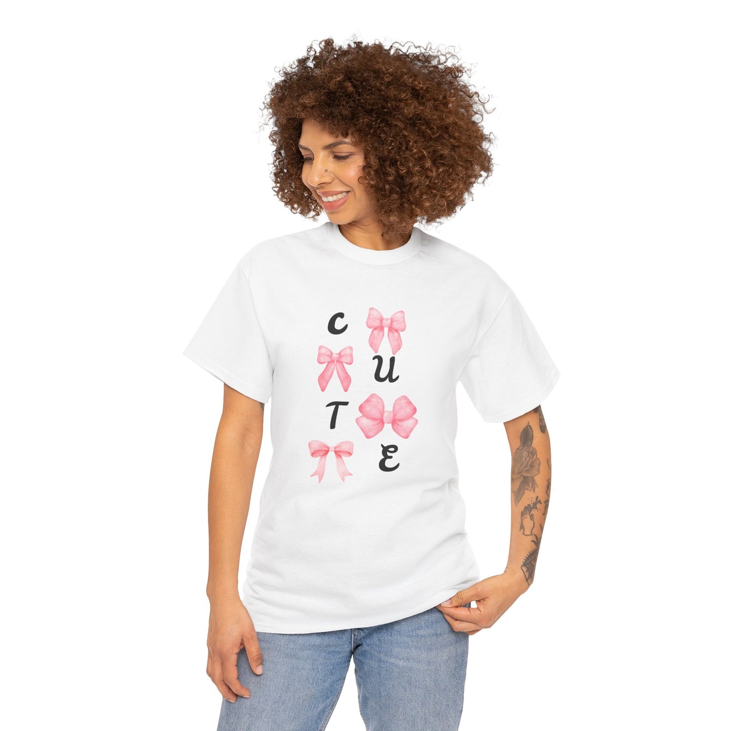 Cute Pink Ribbon Girls Heavy Cotton Tee