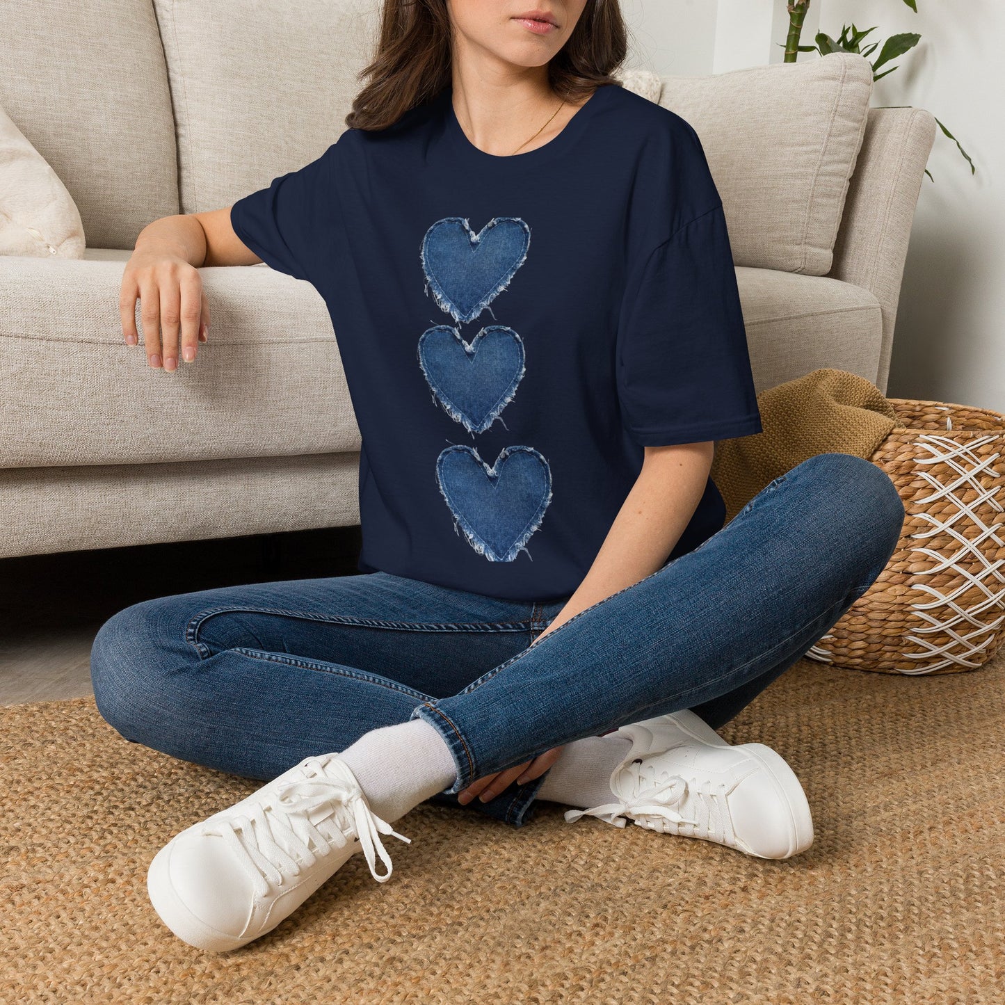 Blue Watercolor Triple Hearts T-Shirt — Romantic Casual Tee