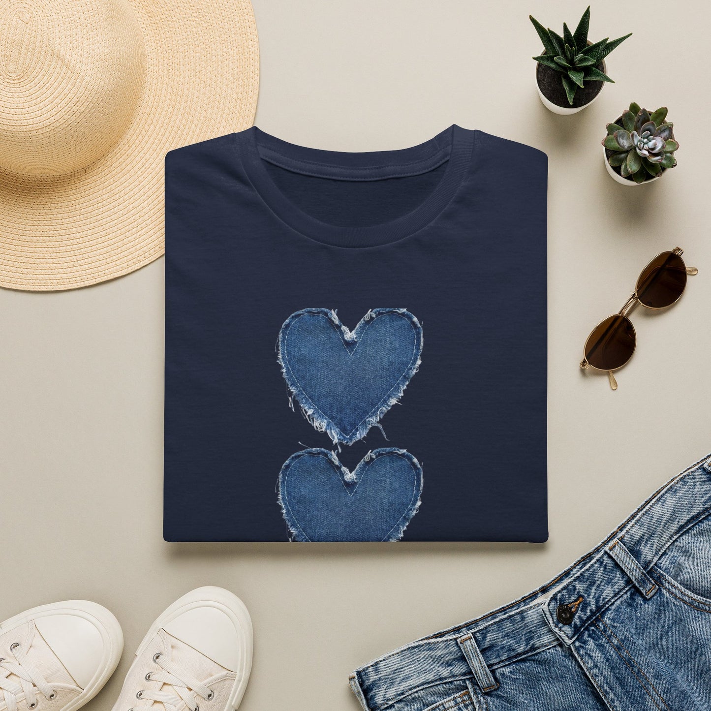 Blue Watercolor Triple Hearts T-Shirt — Romantic Casual Tee