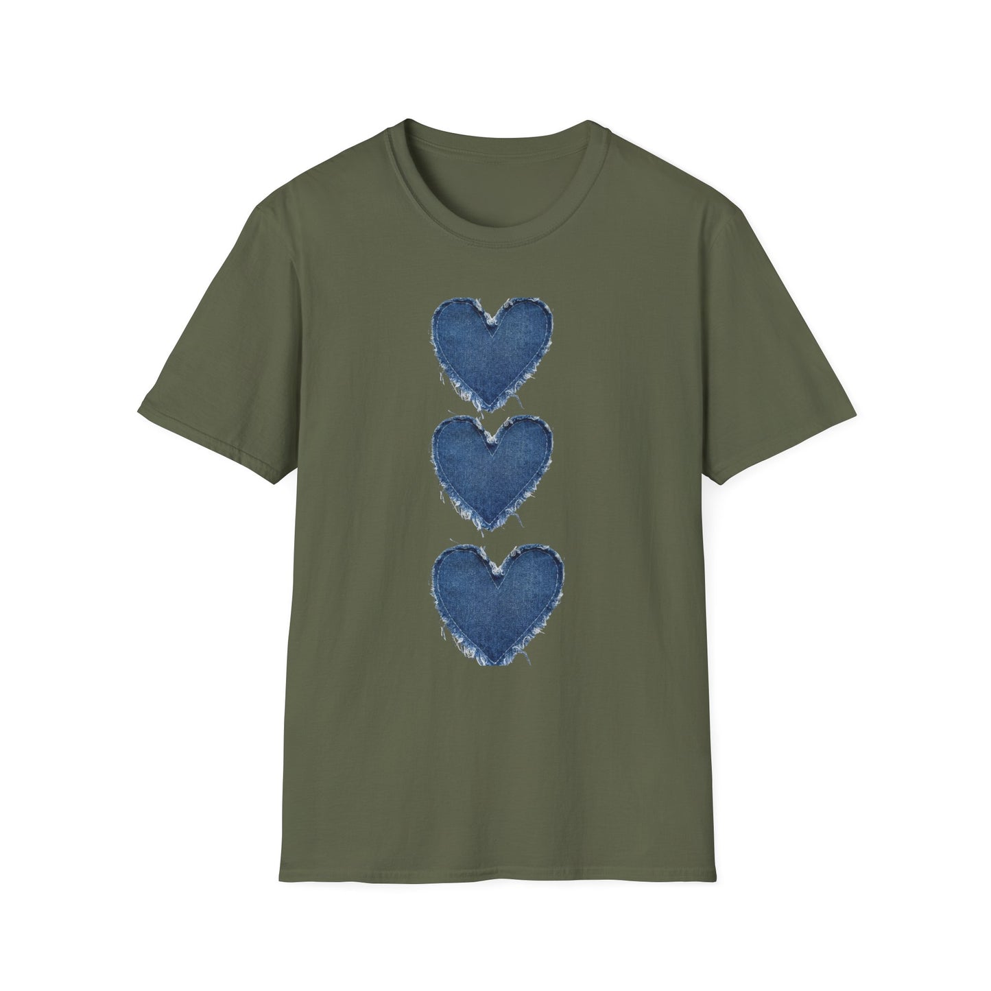 Blue Watercolor Triple Hearts T-Shirt — Romantic Casual Tee