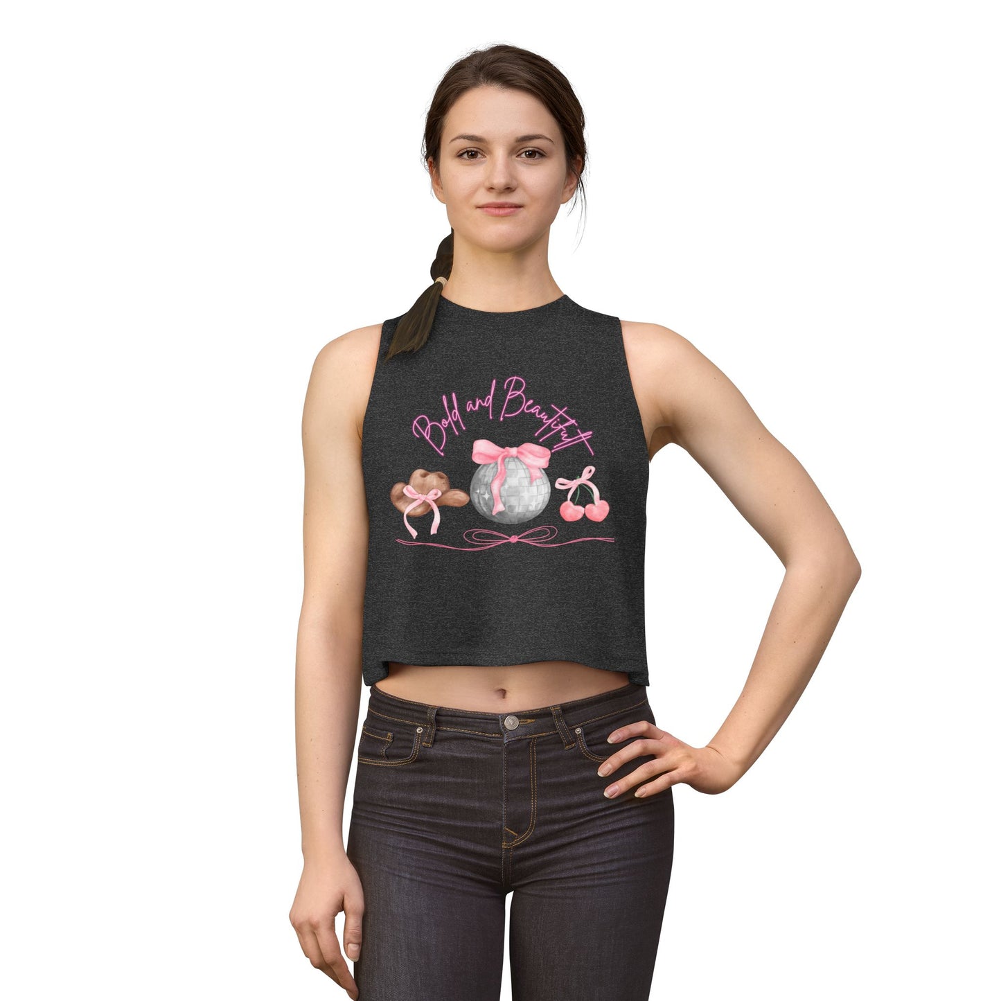 Crop Top — Pink Bakery Sweets Graphic (Bon Bon, Macaron, Cherries)