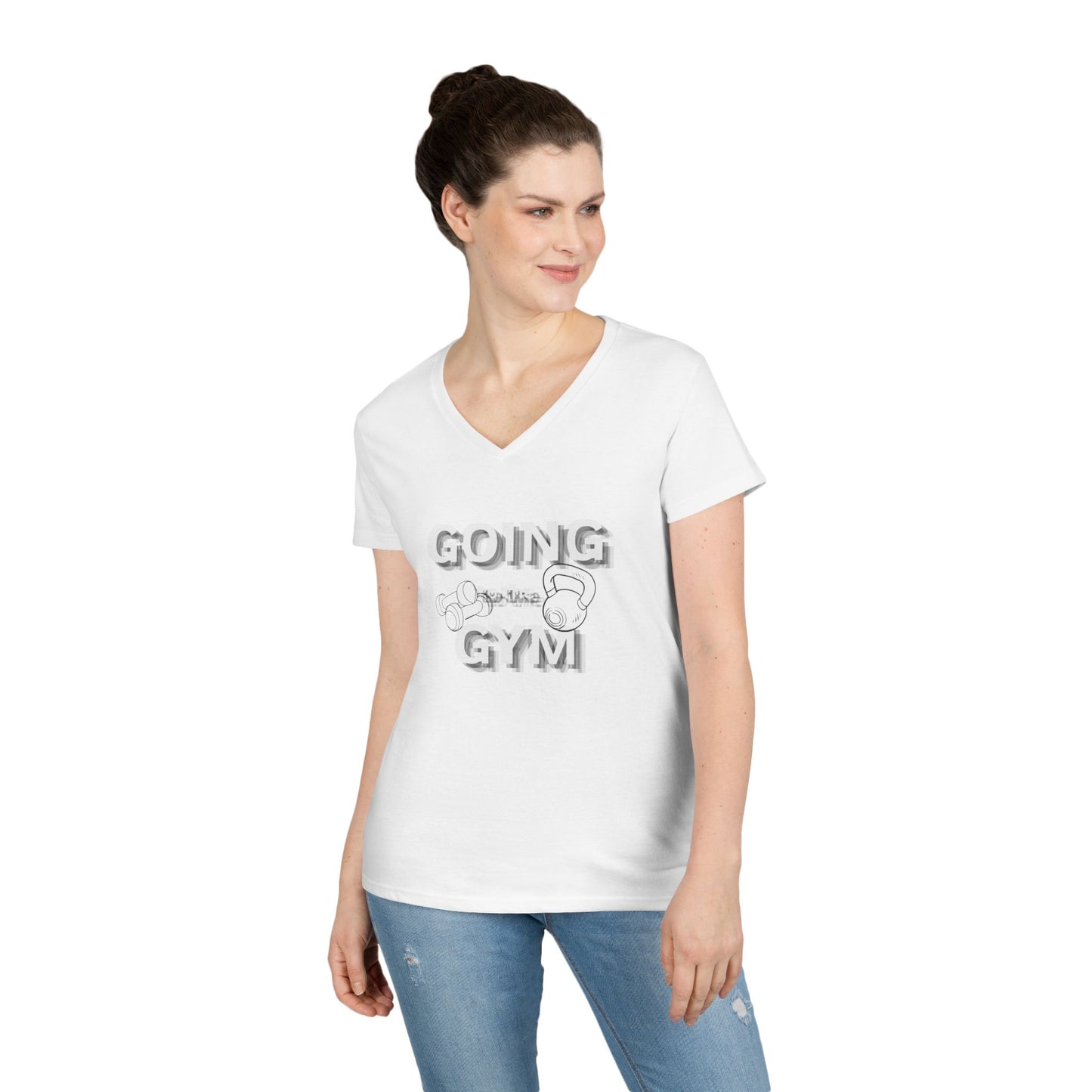 Going Gym V-Neck T-Shirt — Women's Fitness Tee with Dumbbell Graphic
