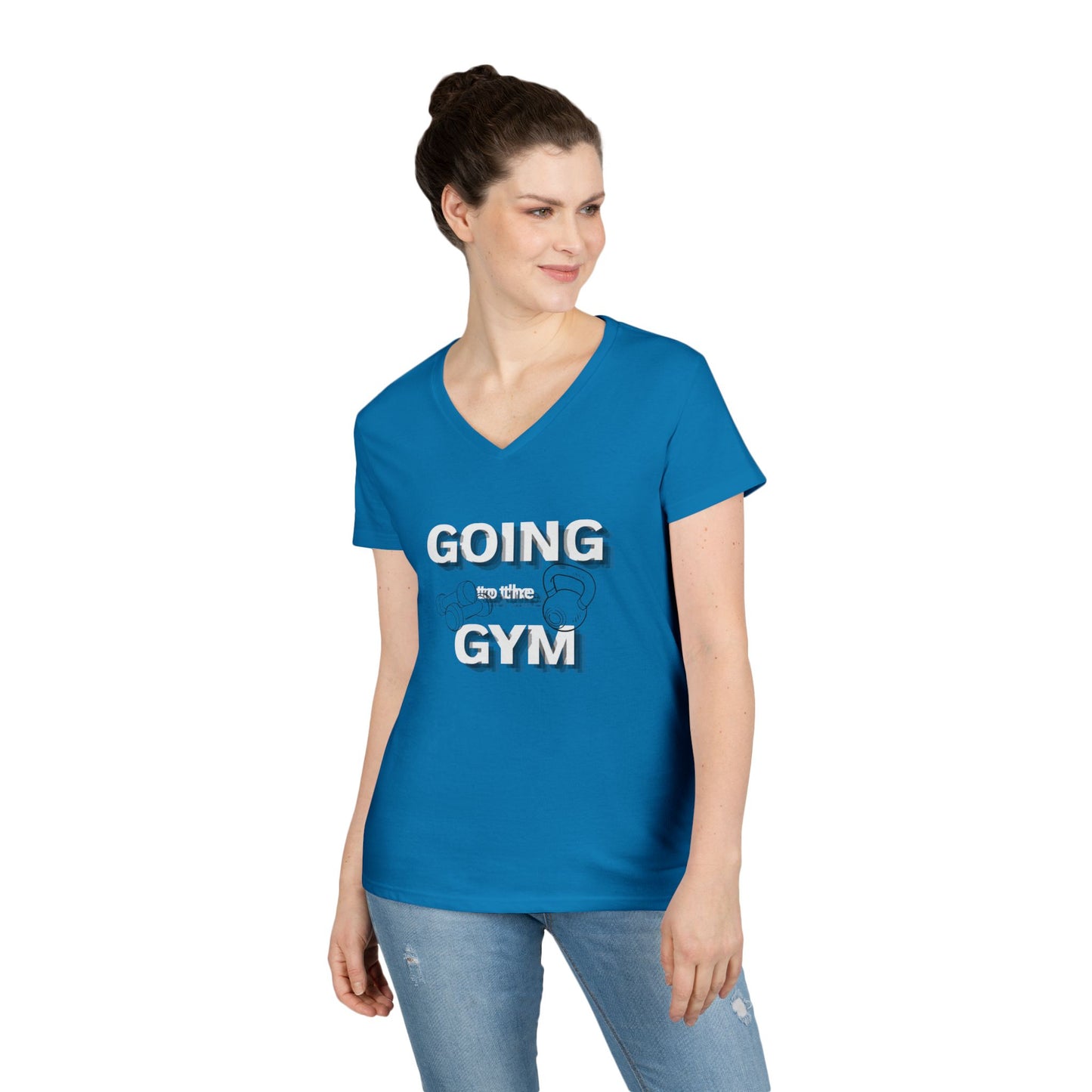 Going Gym V-Neck T-Shirt — Women's Fitness Tee with Dumbbell Graphic