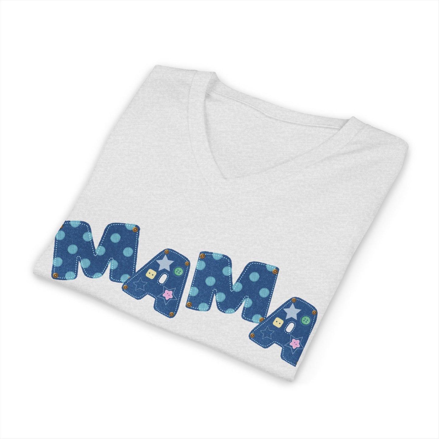 Mama Polka Dot V-Neck Tee — Playful Blue Mama T-Shirt for Moms, Mother's Day Gift