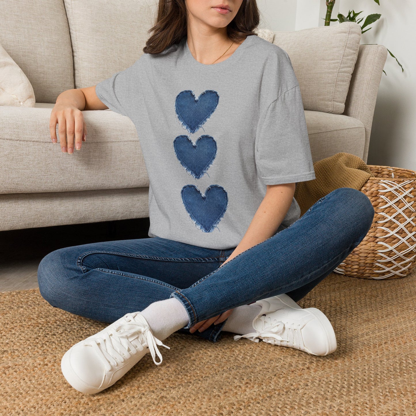 Blue Watercolor Triple Hearts T-Shirt — Romantic Casual Tee