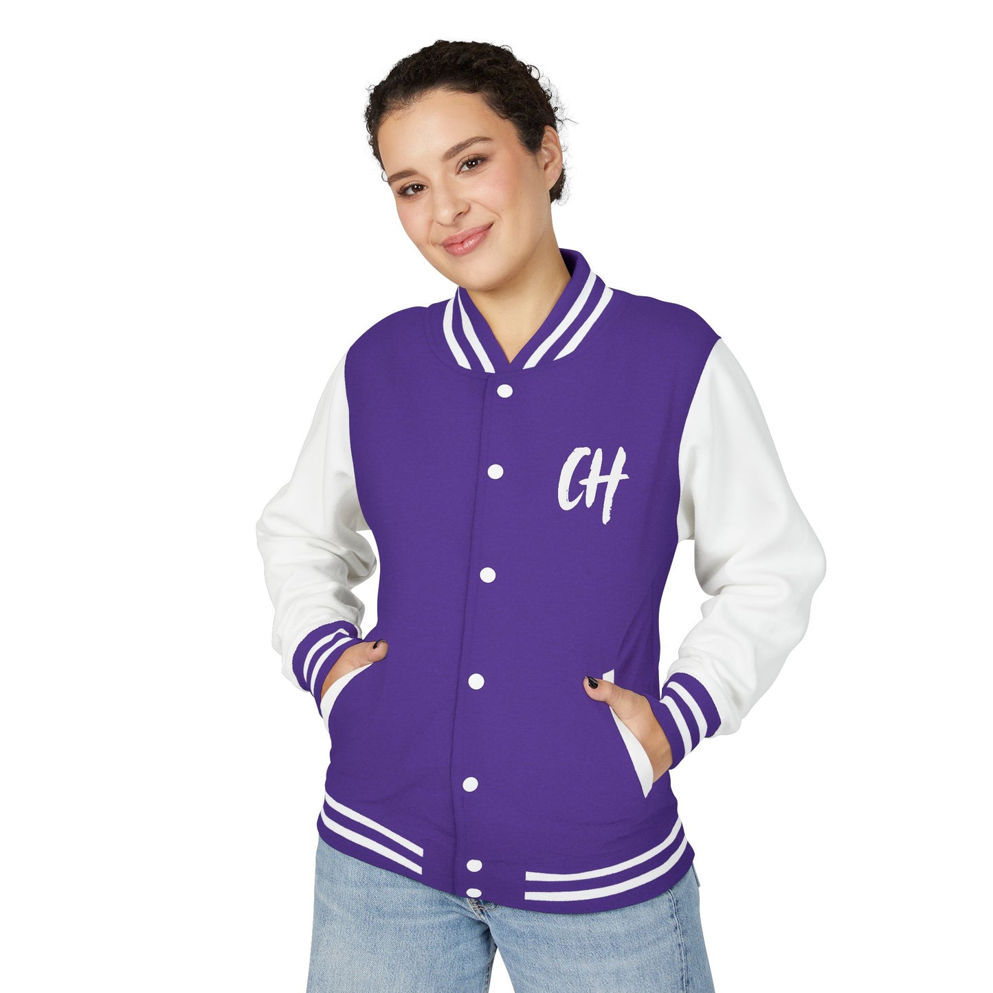 Letterman Jacket — Pink Varsity Jacket with 'CH' Chest and Number 16 Back