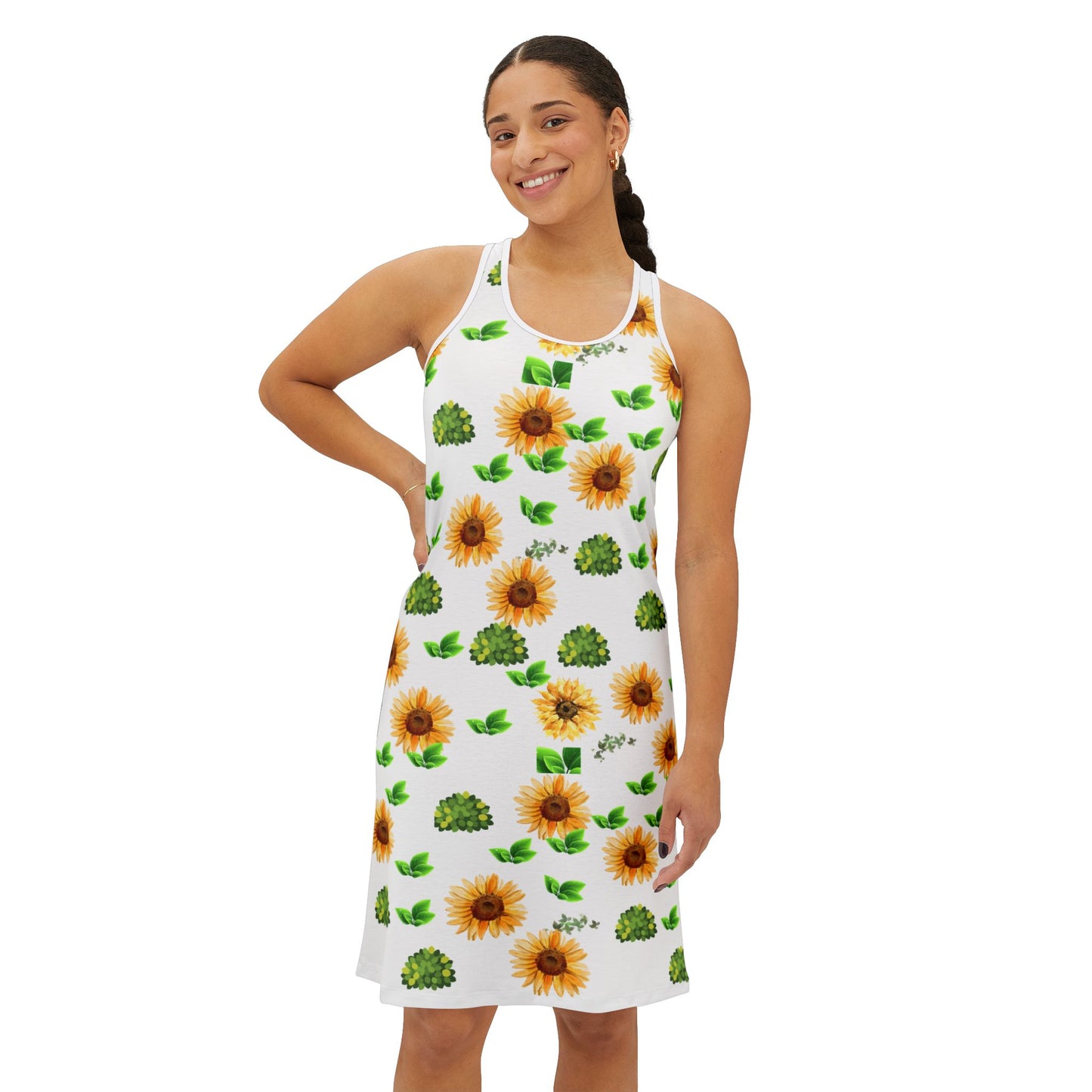 Sunflower & Greenery Racerback Dress — Floral Summer Sundress
