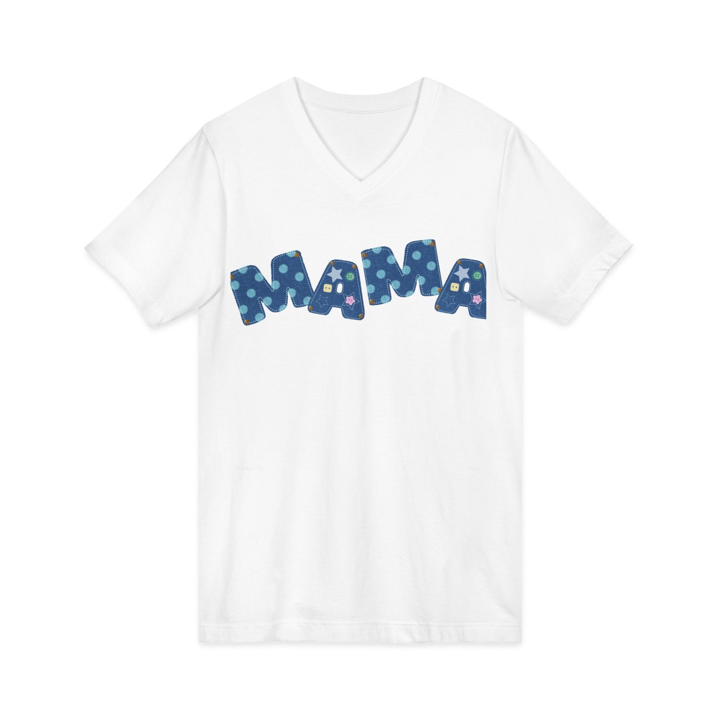 Mama Polka Dot V-Neck Tee — Playful Blue Mama T-Shirt for Moms, Mother's Day Gift
