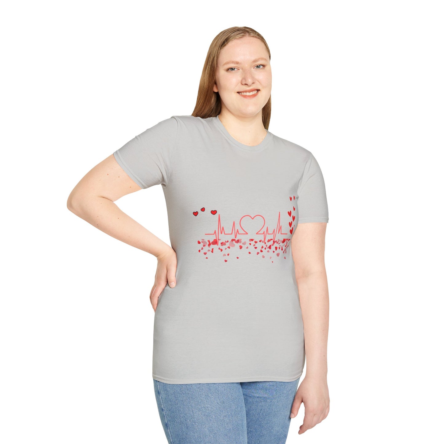 Heartbeat Love Unisex T-Shirt - Softstyle Graphic Tee for Valentine's Day & Romantic Occasions