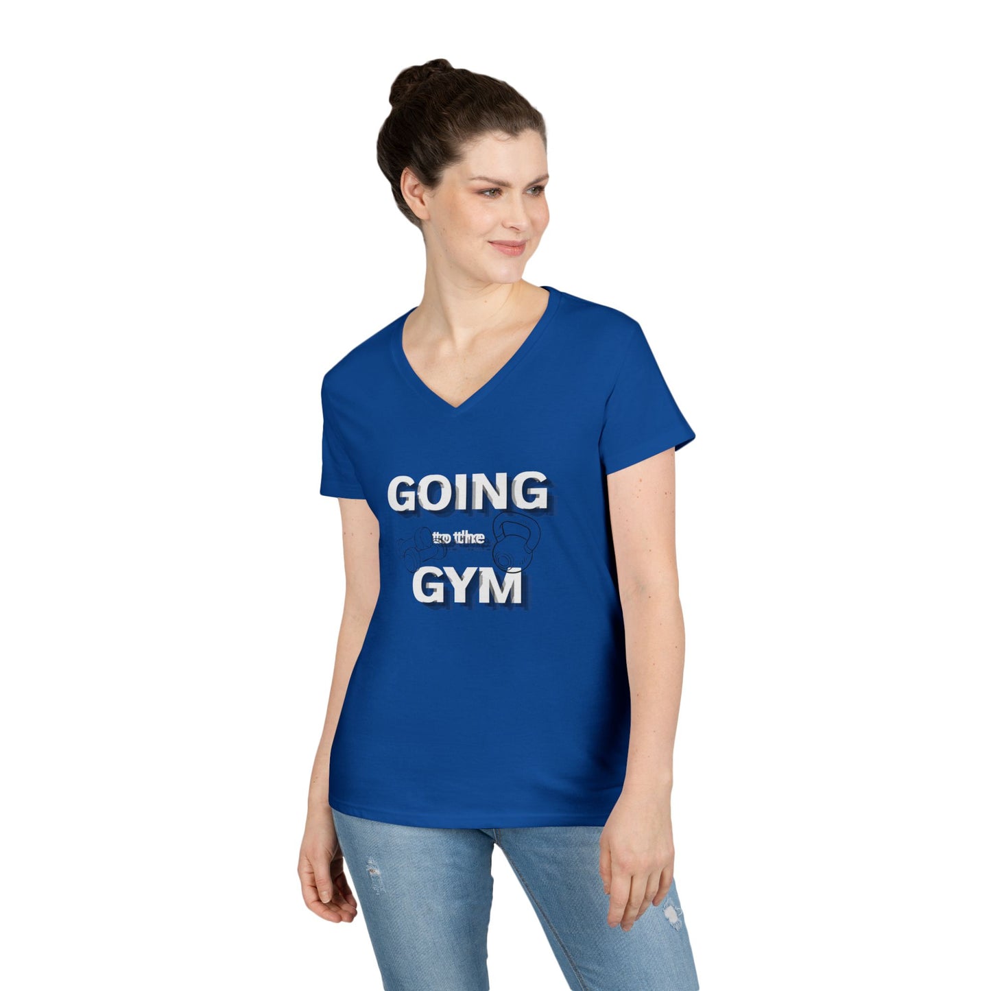 Going Gym V-Neck T-Shirt — Women's Fitness Tee with Dumbbell Graphic