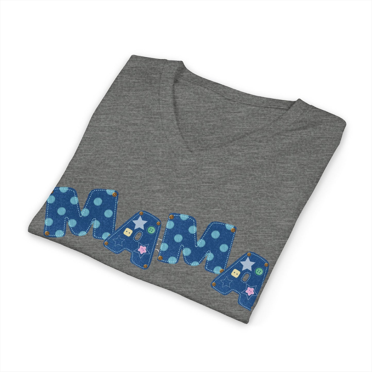Mama Polka Dot V-Neck Tee — Playful Blue Mama T-Shirt for Moms, Mother's Day Gift