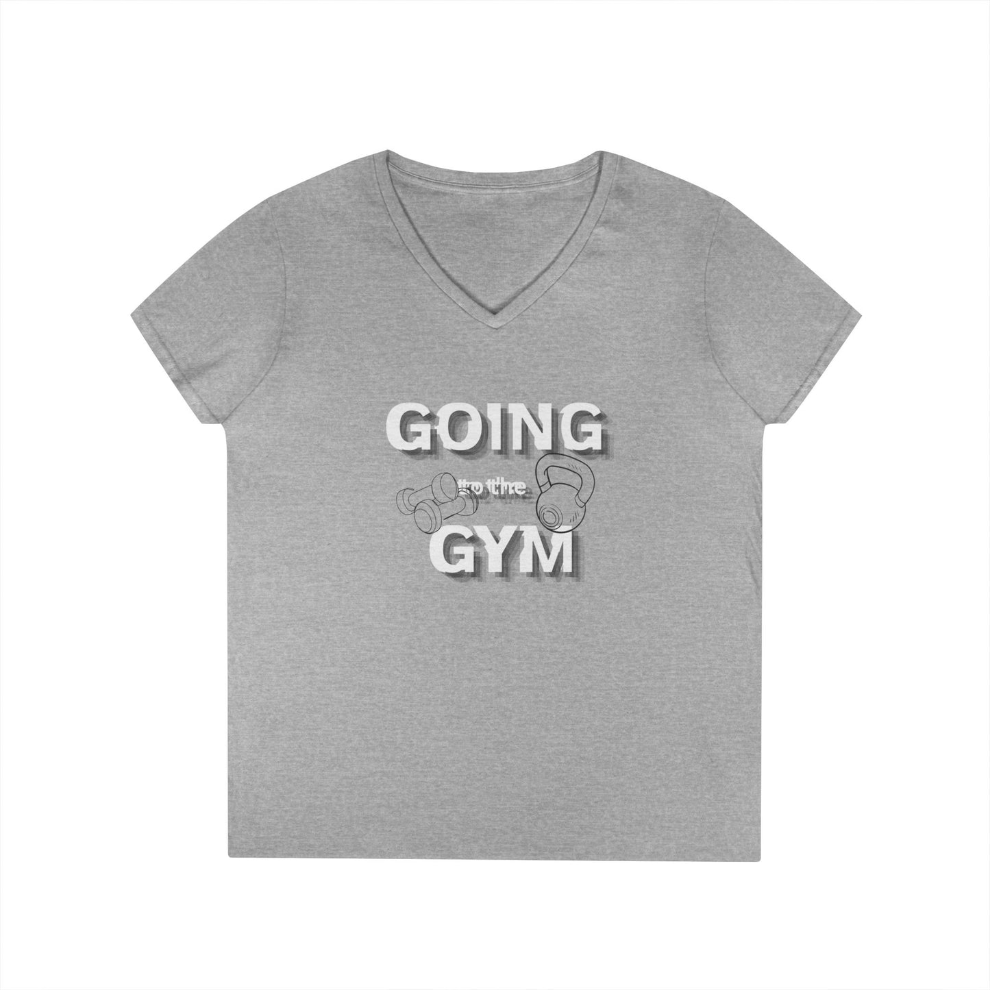 Going Gym V-Neck T-Shirt — Women's Fitness Tee with Dumbbell Graphic