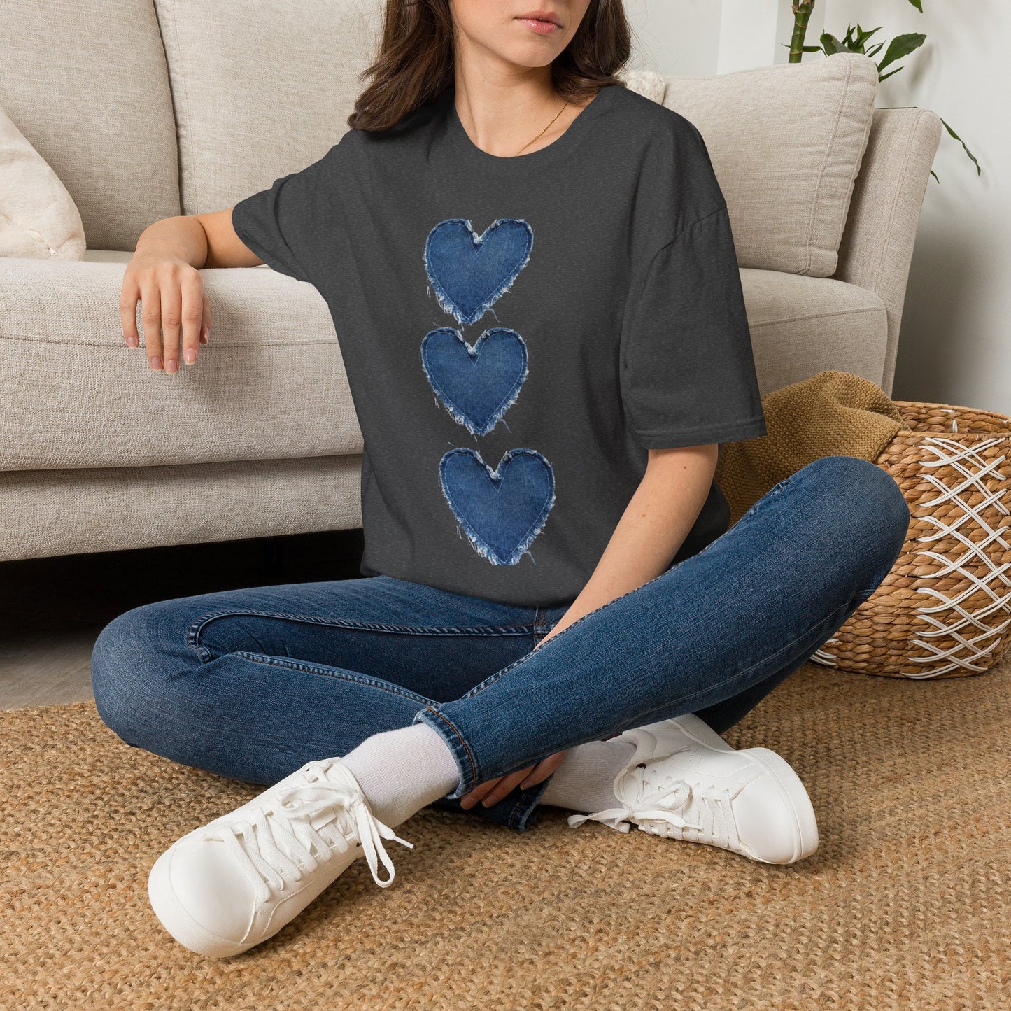 Blue Watercolor Triple Hearts T-Shirt — Romantic Casual Tee