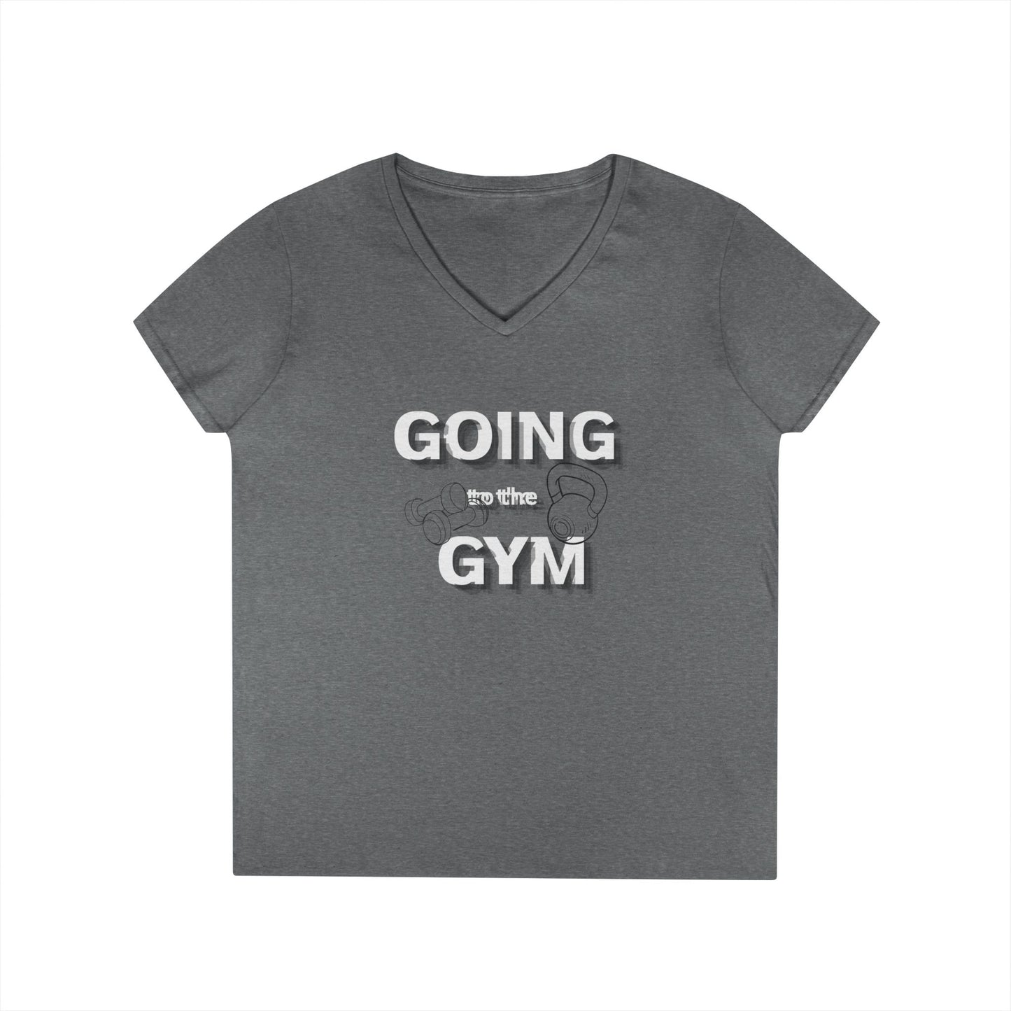 Going Gym V-Neck T-Shirt — Women's Fitness Tee with Dumbbell Graphic
