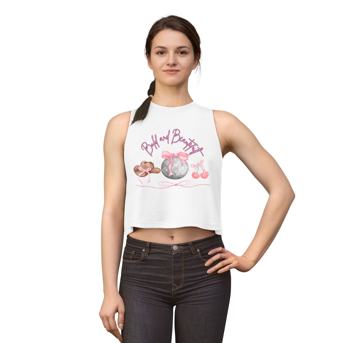 Crop Top — Pink Bakery Sweets Graphic (Bon Bon, Macaron, Cherries)