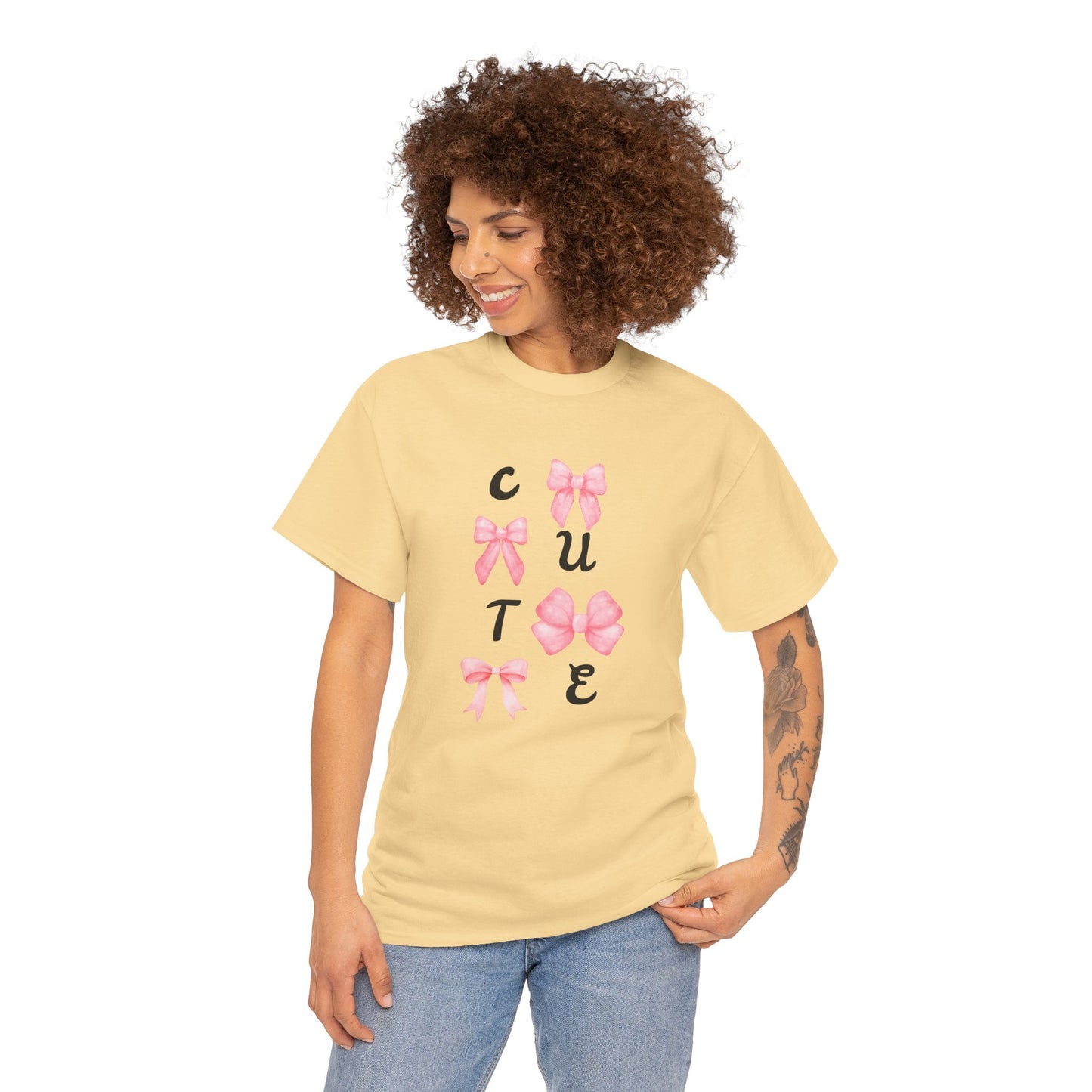 Cute Pink Ribbon Girls Heavy Cotton Tee
