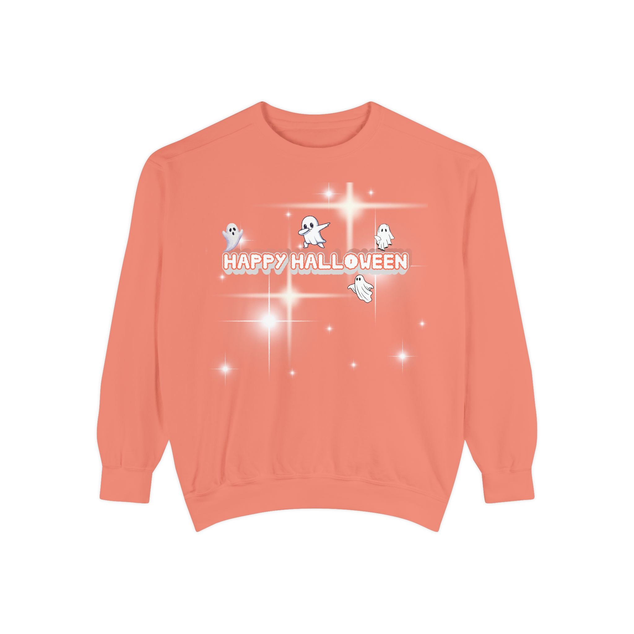 Happy Halloween Unisex Sweatshirt, Cozy Fall Apparel, Ghost Print Sweater, Halloween Gift, Trendy Sweatshirt for Men and Women