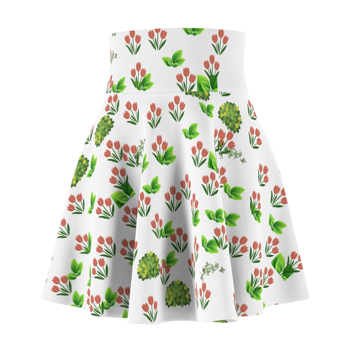 Floral Spring Tulip Skater Skirt — White Botanical AOP