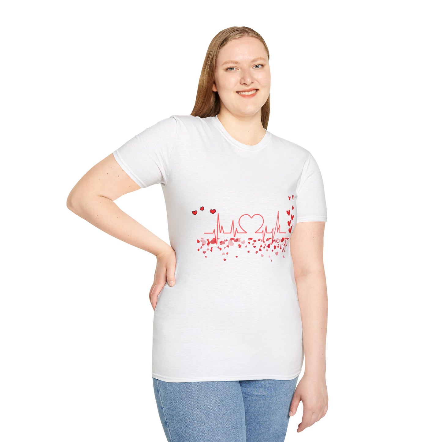 Heartbeat Love Unisex T-Shirt - Softstyle Graphic Tee for Valentine's Day & Romantic Occasions