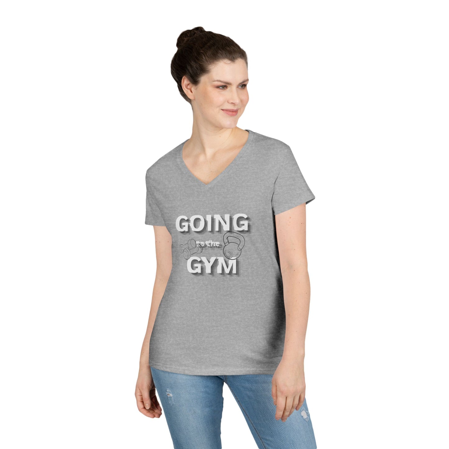 Going Gym V-Neck T-Shirt — Women's Fitness Tee with Dumbbell Graphic